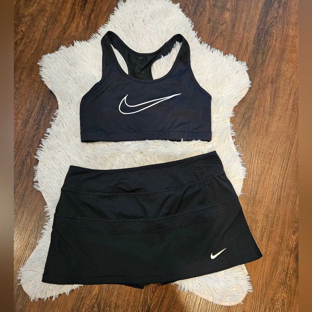 Nike Black Sports Bra and Skirt Set
